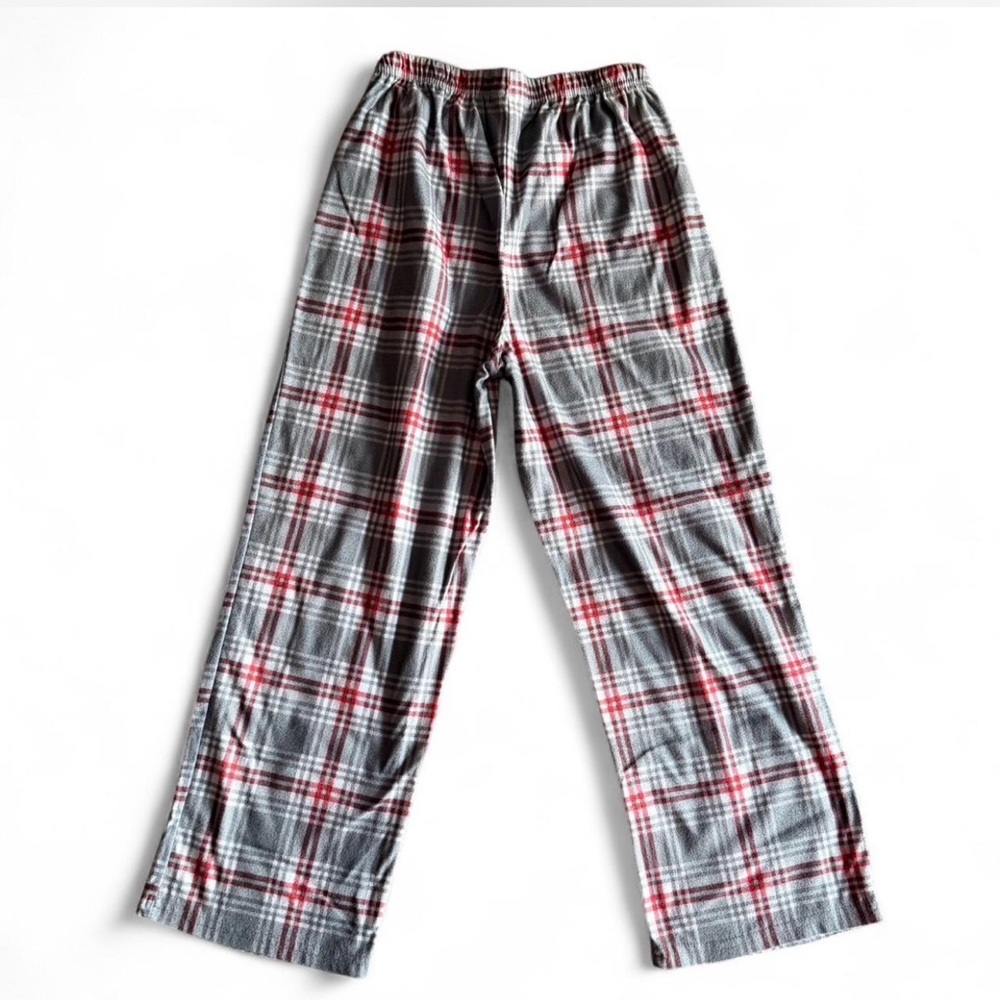 UP LATE Boys Plaid Fleece Pajama Pants Size L (10/12) Red Grey